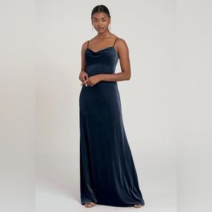 Jenny Yoo Sammi velvet cowl neck slip bridesmaid dress French blue size 4
